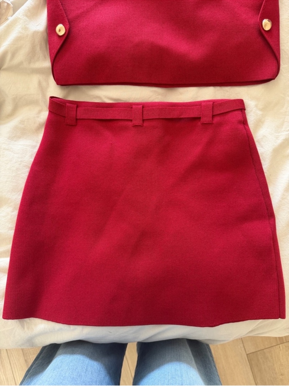 Zara Bright Red Mini Skirt with Belt Loops